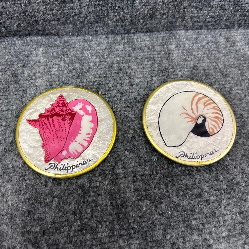 Vintage Capiz Shell Coasters Set of 6 Hand Painted Seashells Philippines